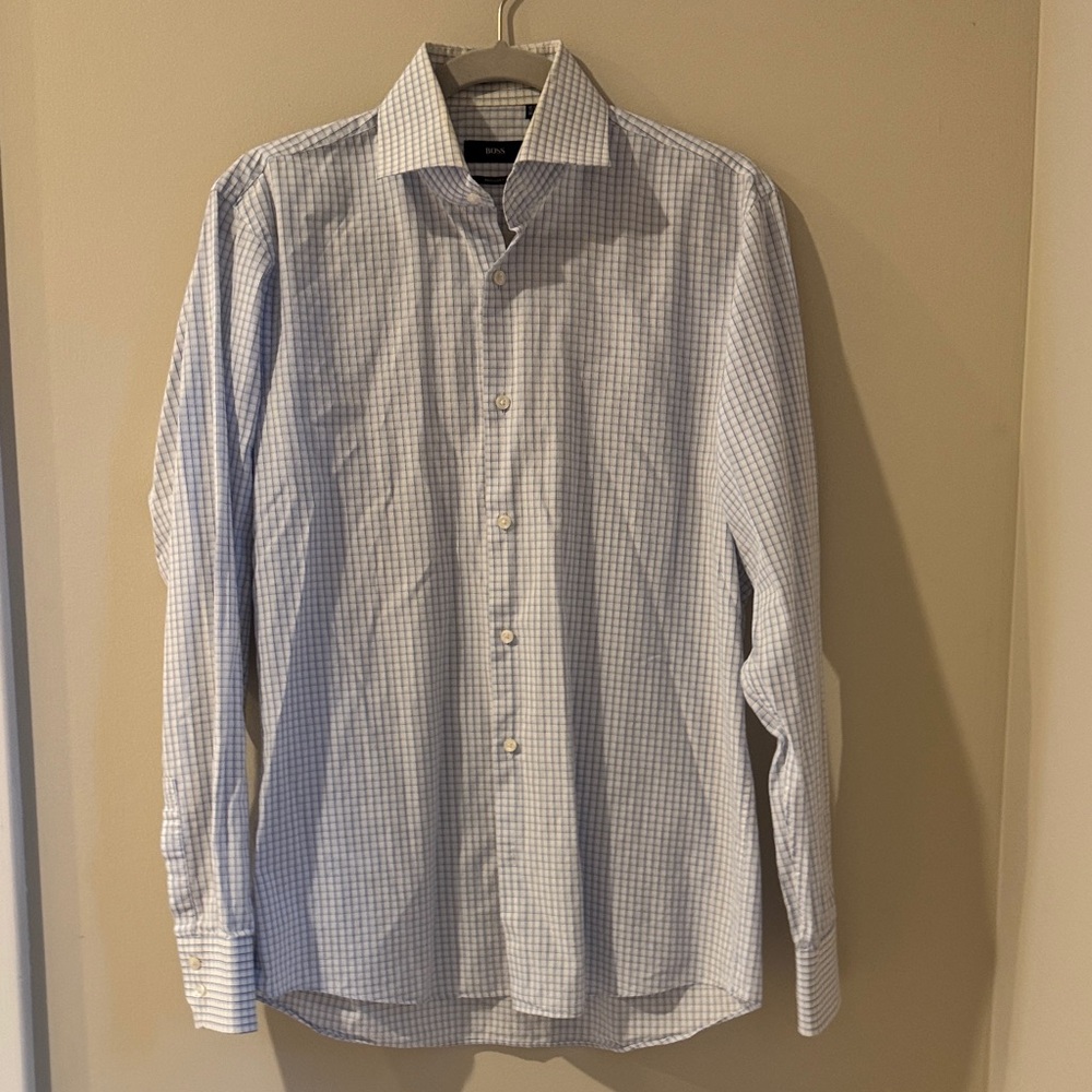 Boss Light Blue Checkered Dress Shirt